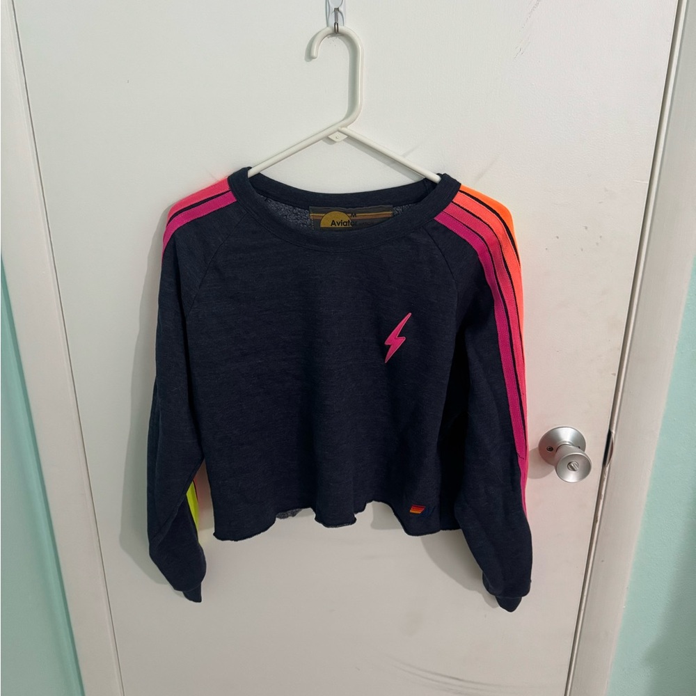 Aviator Nation Navy Sweatshirt logo strip Worn once.